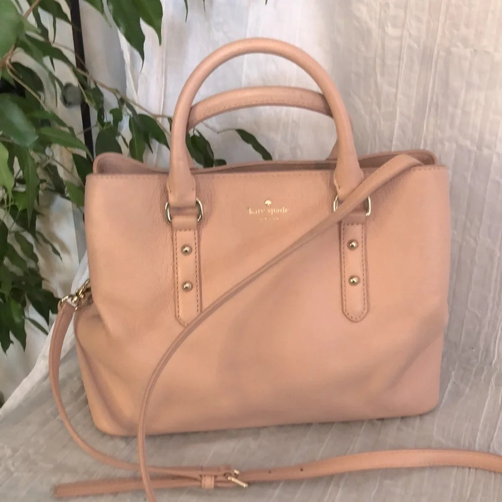 KATE SPADE Larchmont Ave pale pink satchel w/ gold hardware 3 sections crossbody